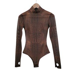 I.AM.GIA Kenzie Crocodile Print Long Sleeve Bodysuit With Thumbholes Women's XS